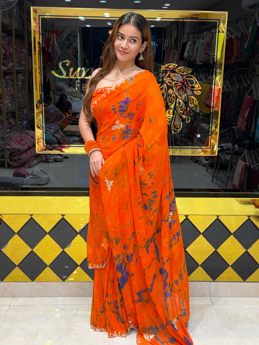 Orange Shibori Gotapti & Katdana Designer Saree (S107)