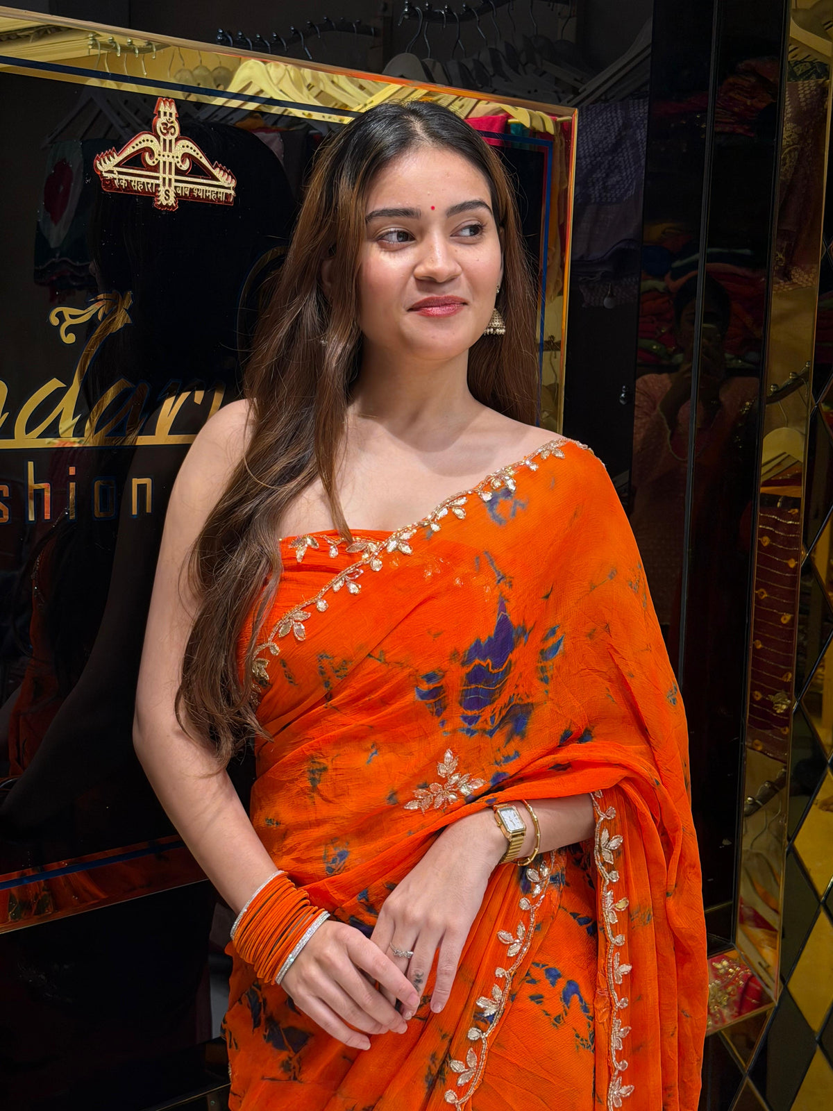 Orange Shibori Gotapti & Katdana Designer Saree (S107)