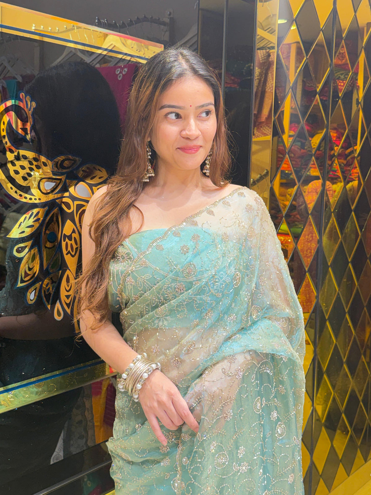 Sea Blue Swarovski Handcrafted Saree (462)