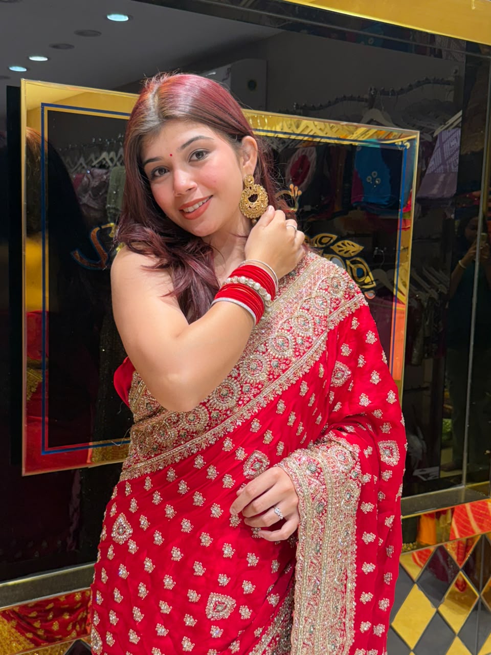 Red Multiwork Handcrafted Saree (466)