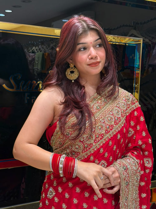 Red Multiwork Handcrafted Saree (466)
