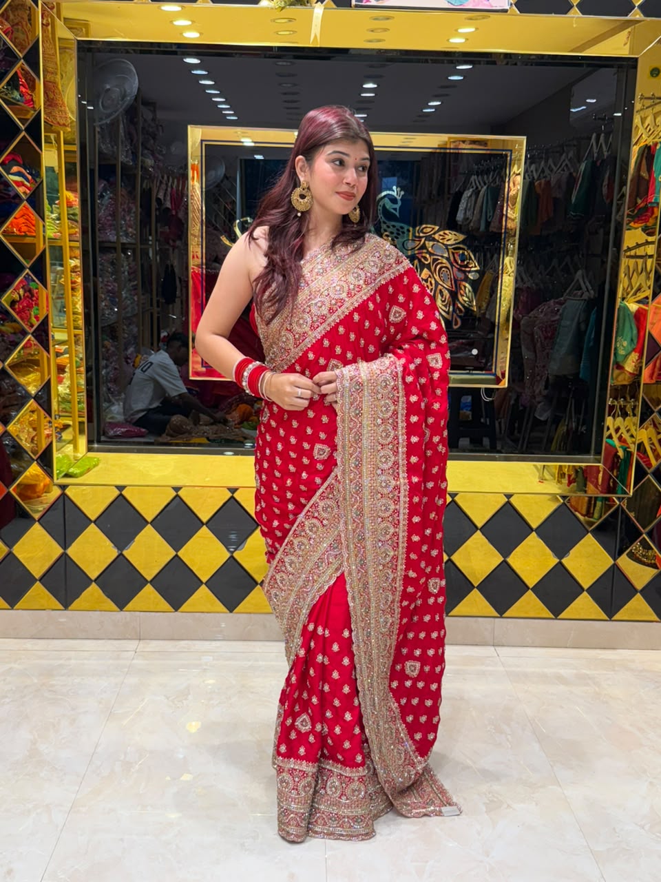 Red Multiwork Handcrafted Saree (466)