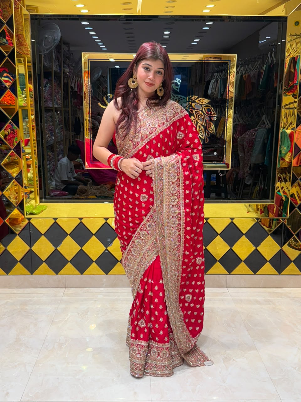 Red Multiwork Handcrafted Saree (466)