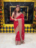 Red Multiwork Handcrafted Saree (466)