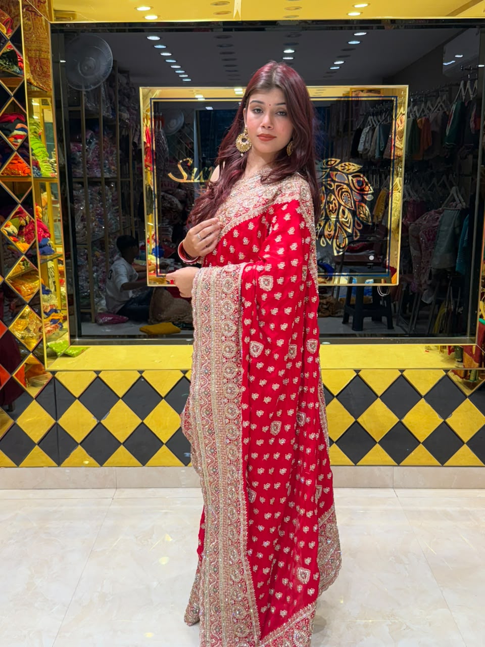 Red Multiwork Handcrafted Saree (466)