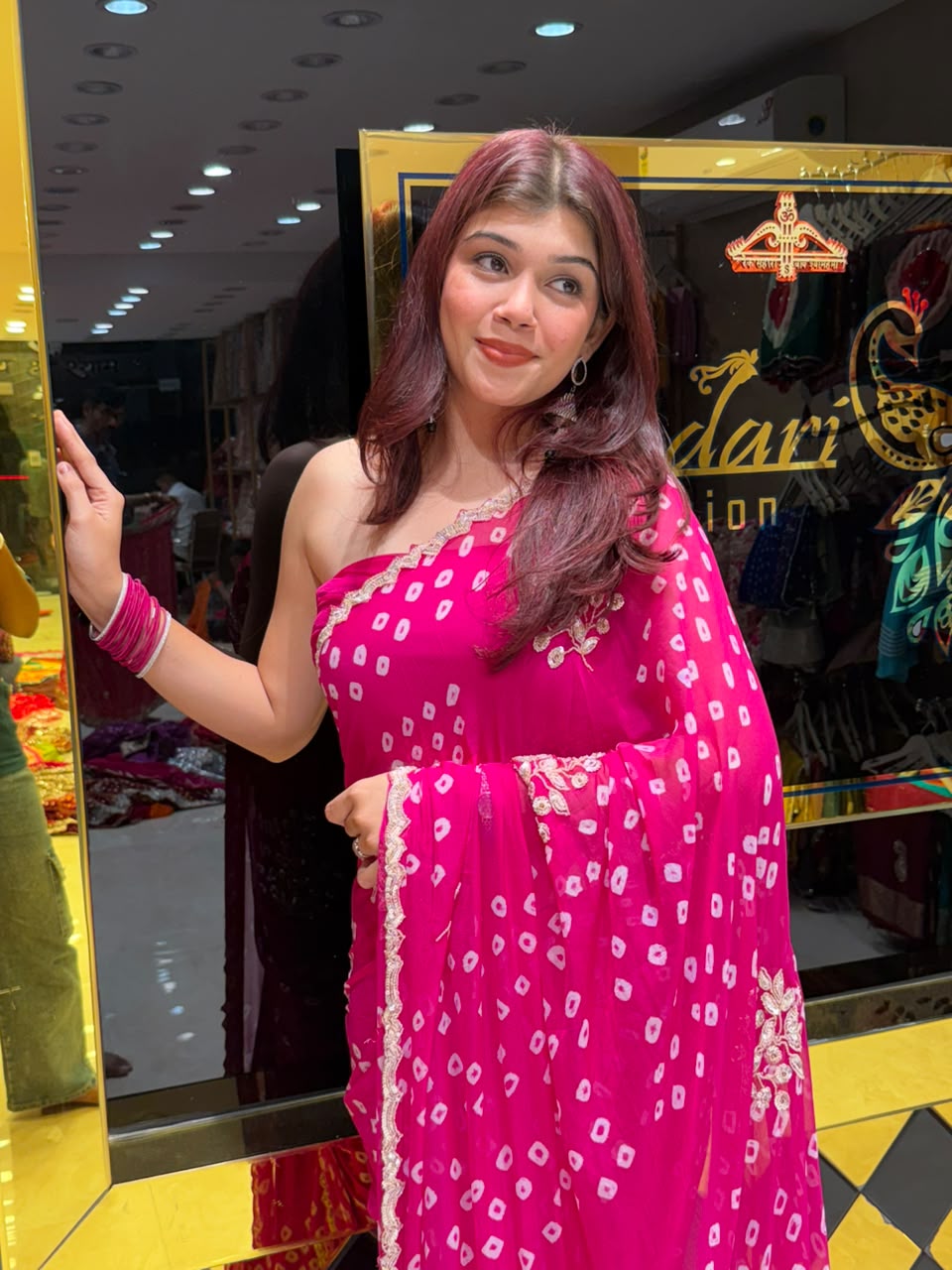 Rani Pink Bandhej Designer Saree (467)