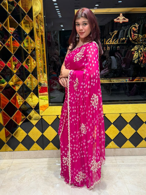 Rani Pink Bandhej Designer Saree (467)