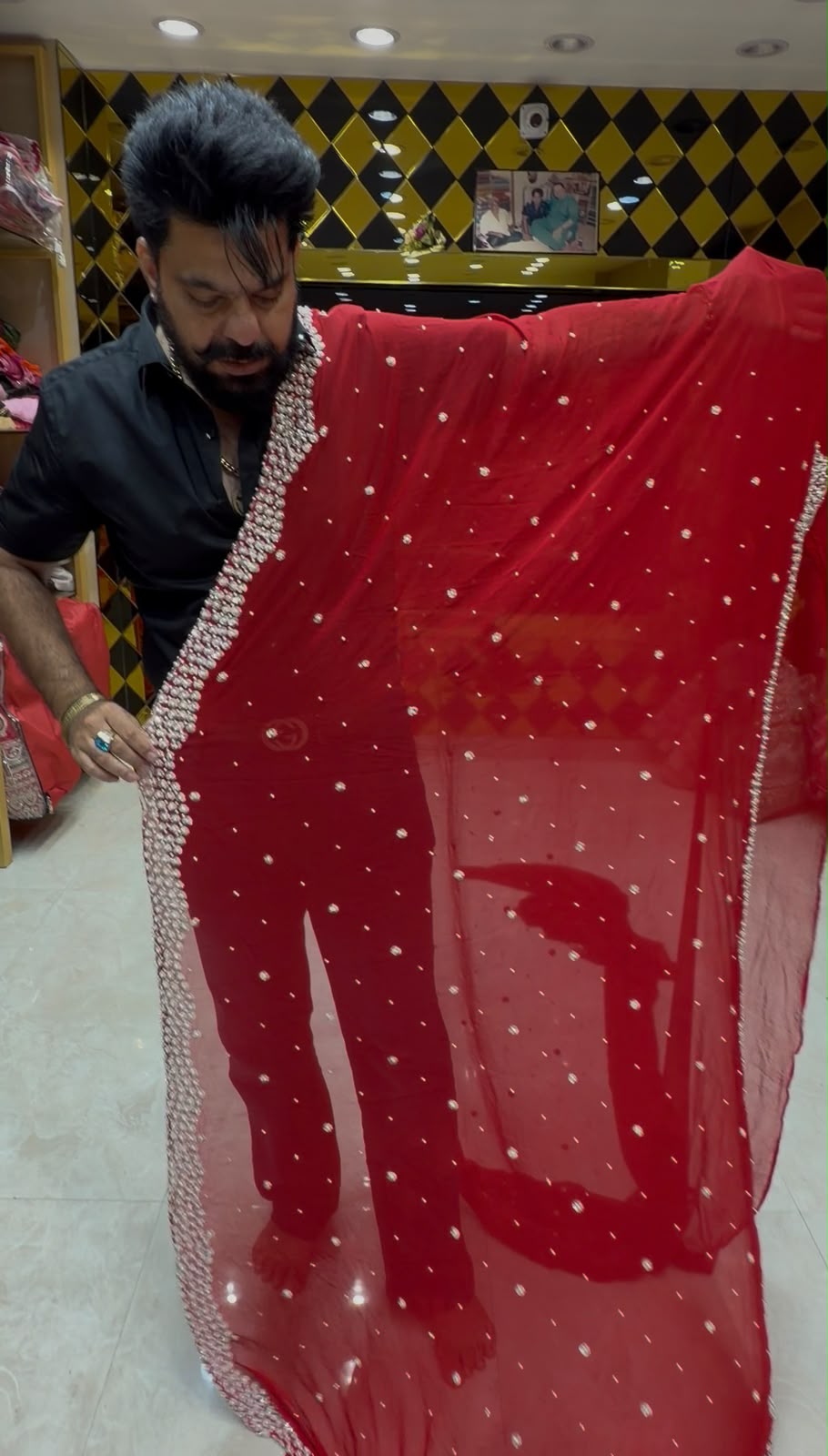 Red Pure Chiffon Premium Handwork Saree (469)