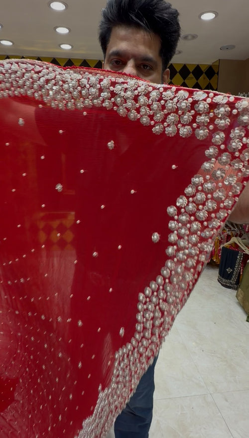 Red Pure Chiffon Premium Handwork Saree (469)