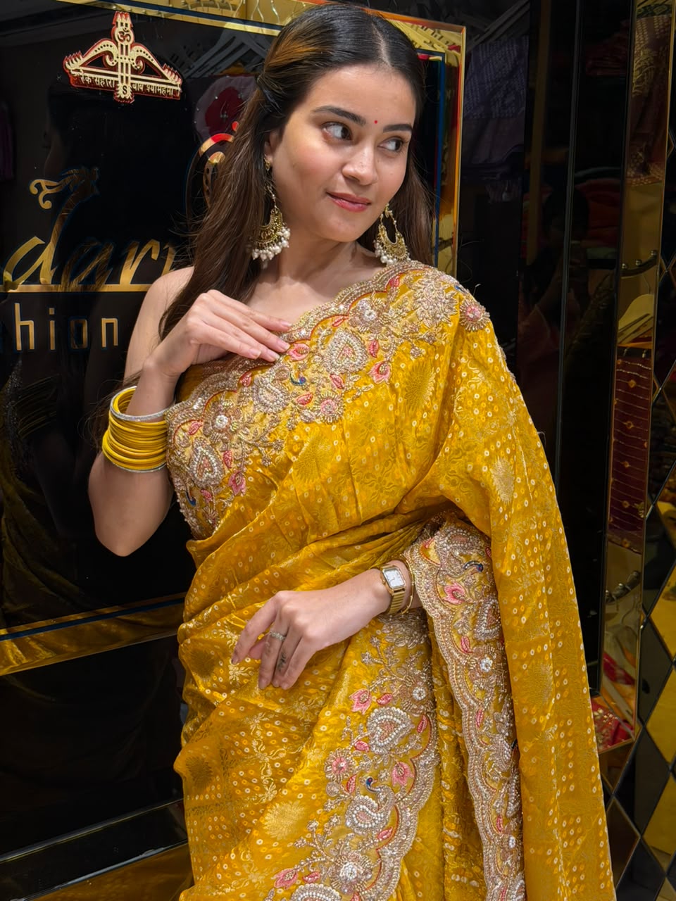 Mustard Yellow Munga Silk Designer Saree