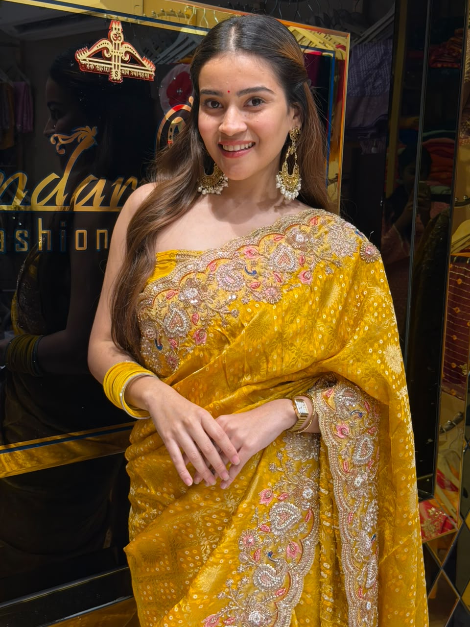 Mustard Yellow Munga Silk Designer Saree