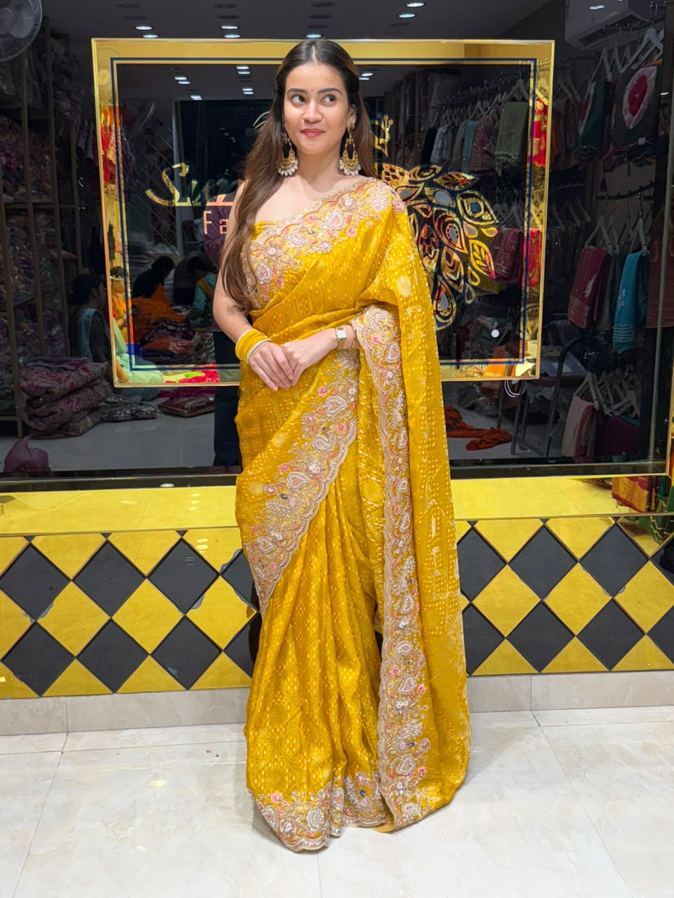 Mustard Yellow Munga Silk Designer Saree