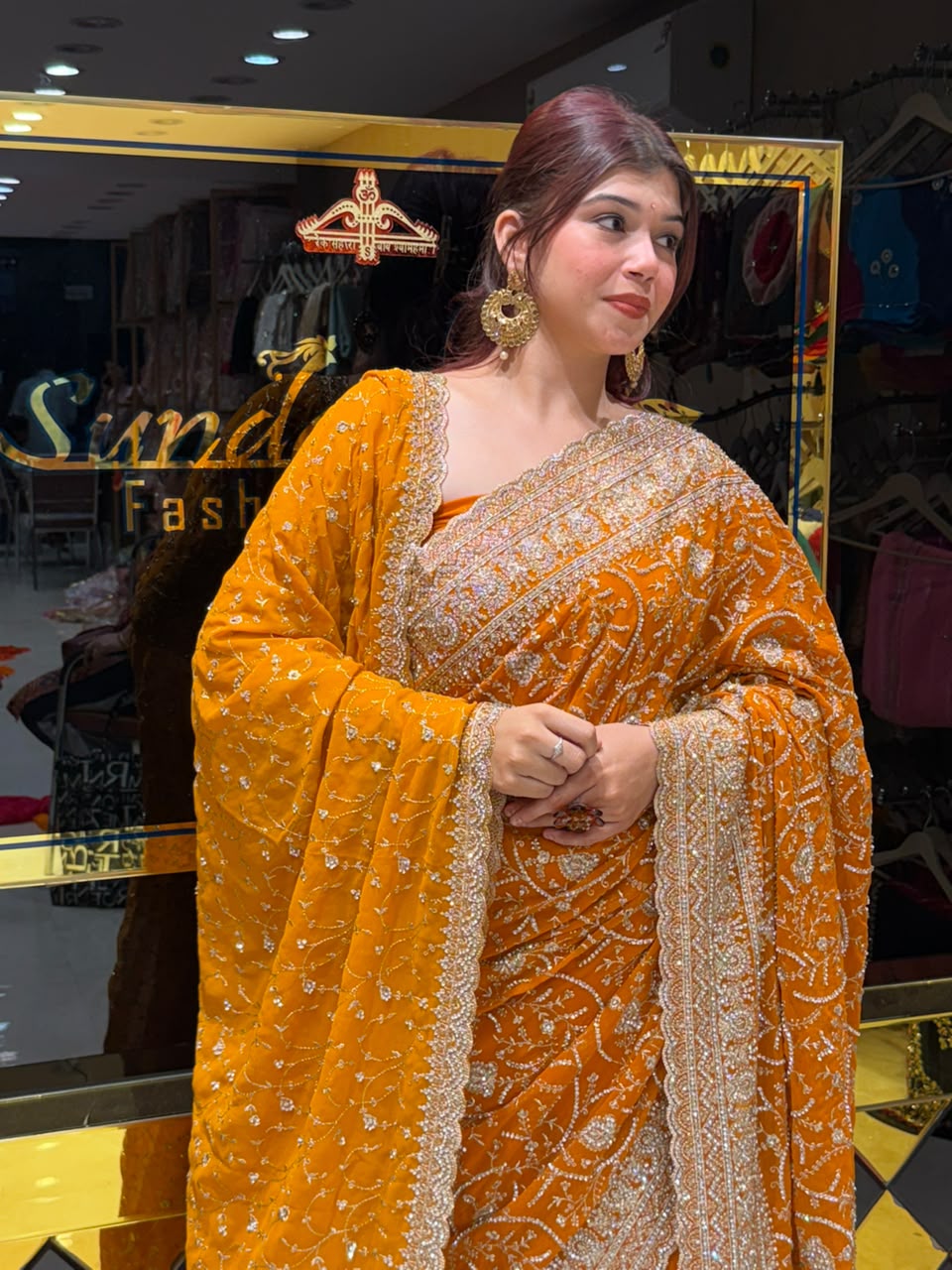 Mustard Yellow Exclusive Heavy Saree With Dupatta (469)