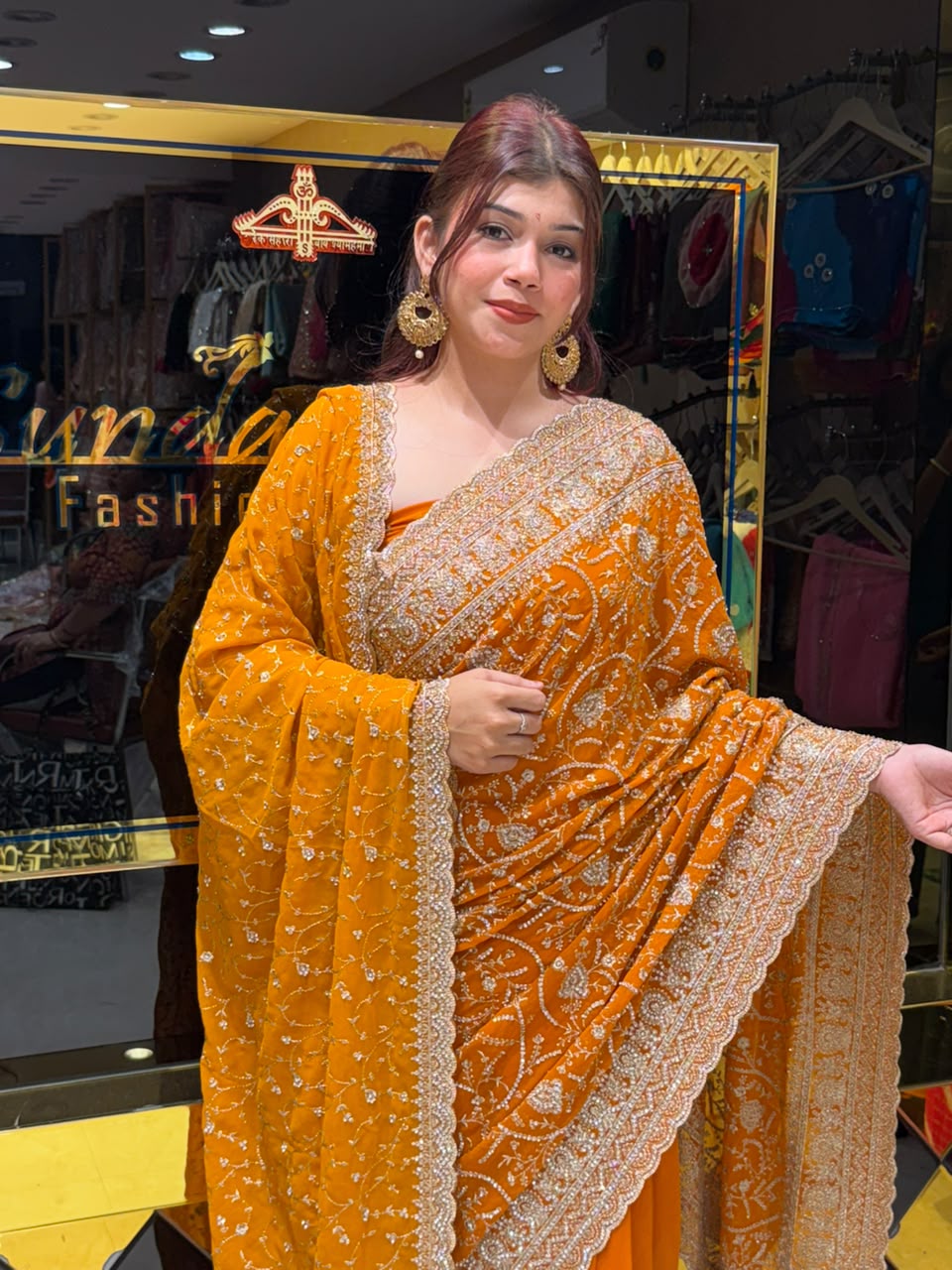Mustard Yellow Exclusive Heavy Saree With Dupatta (469)