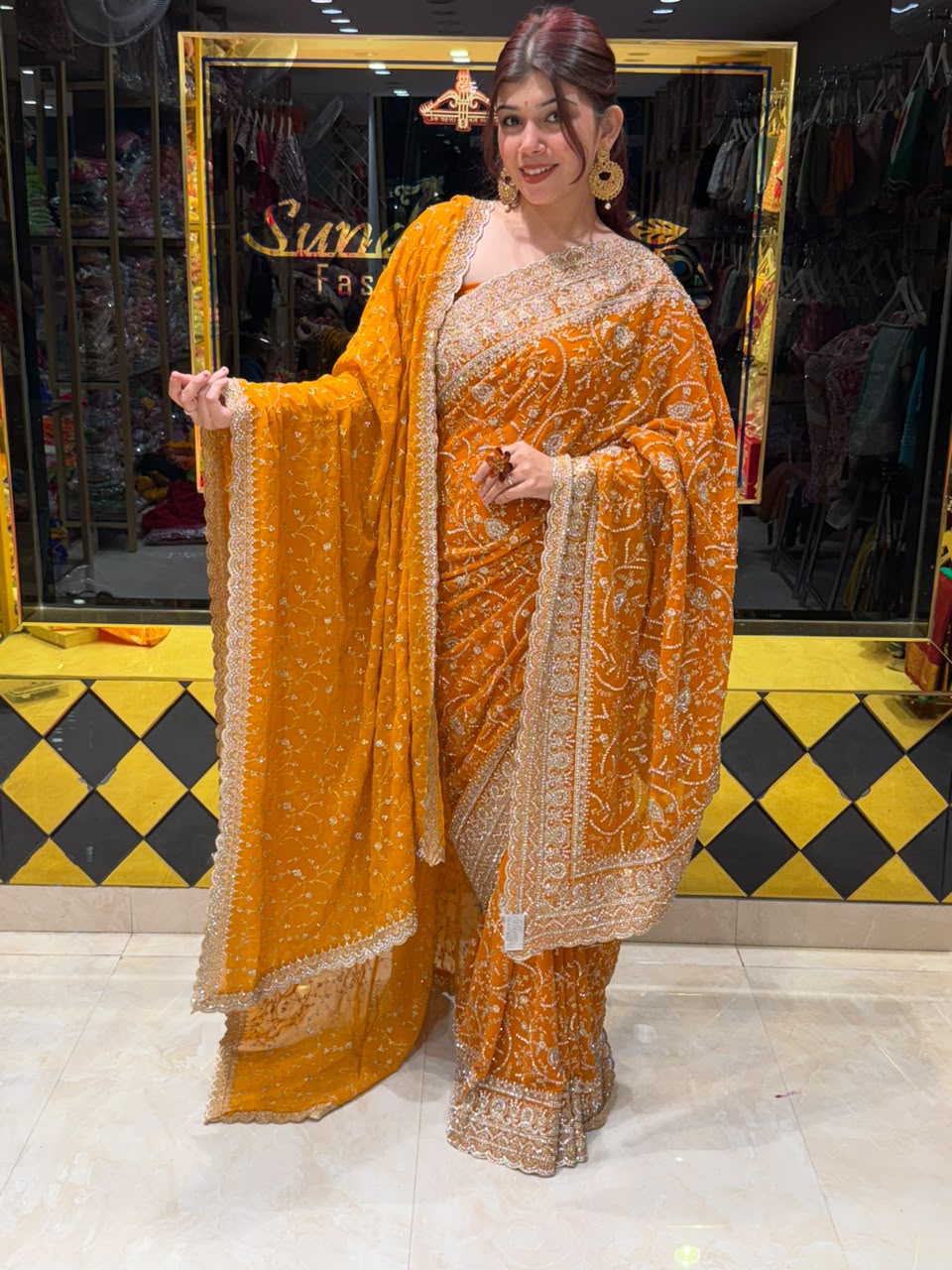 Mustard Yellow Exclusive Heavy Saree With Dupatta (469)