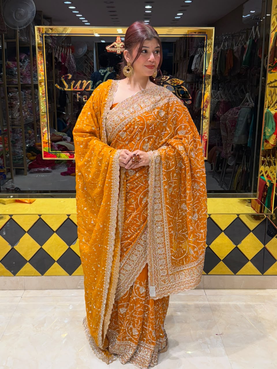 Mustard Yellow Exclusive Heavy Saree With Dupatta (469)