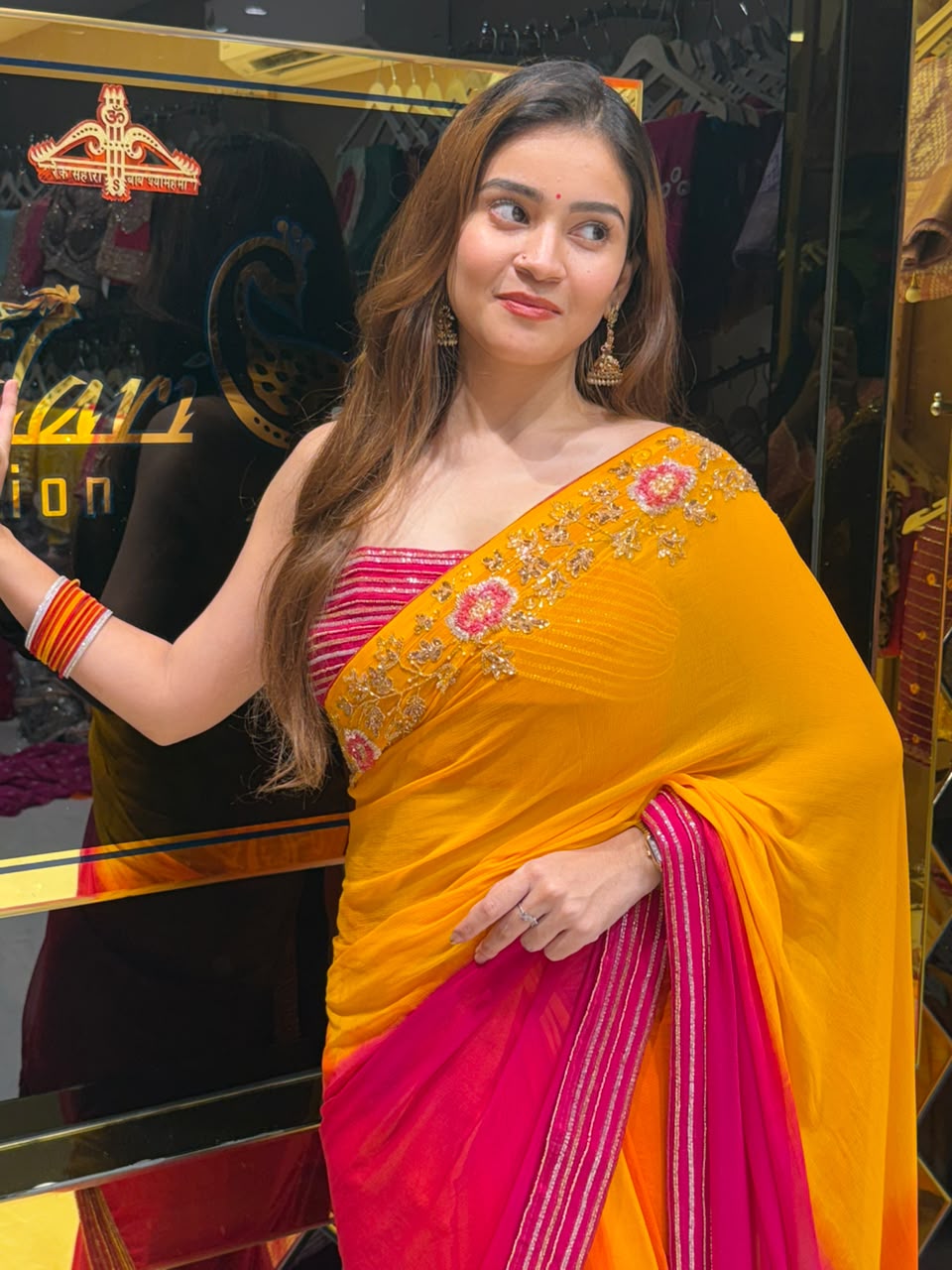 Dual Shade Pearl & Katdana Multiple Handwork Saree (473)