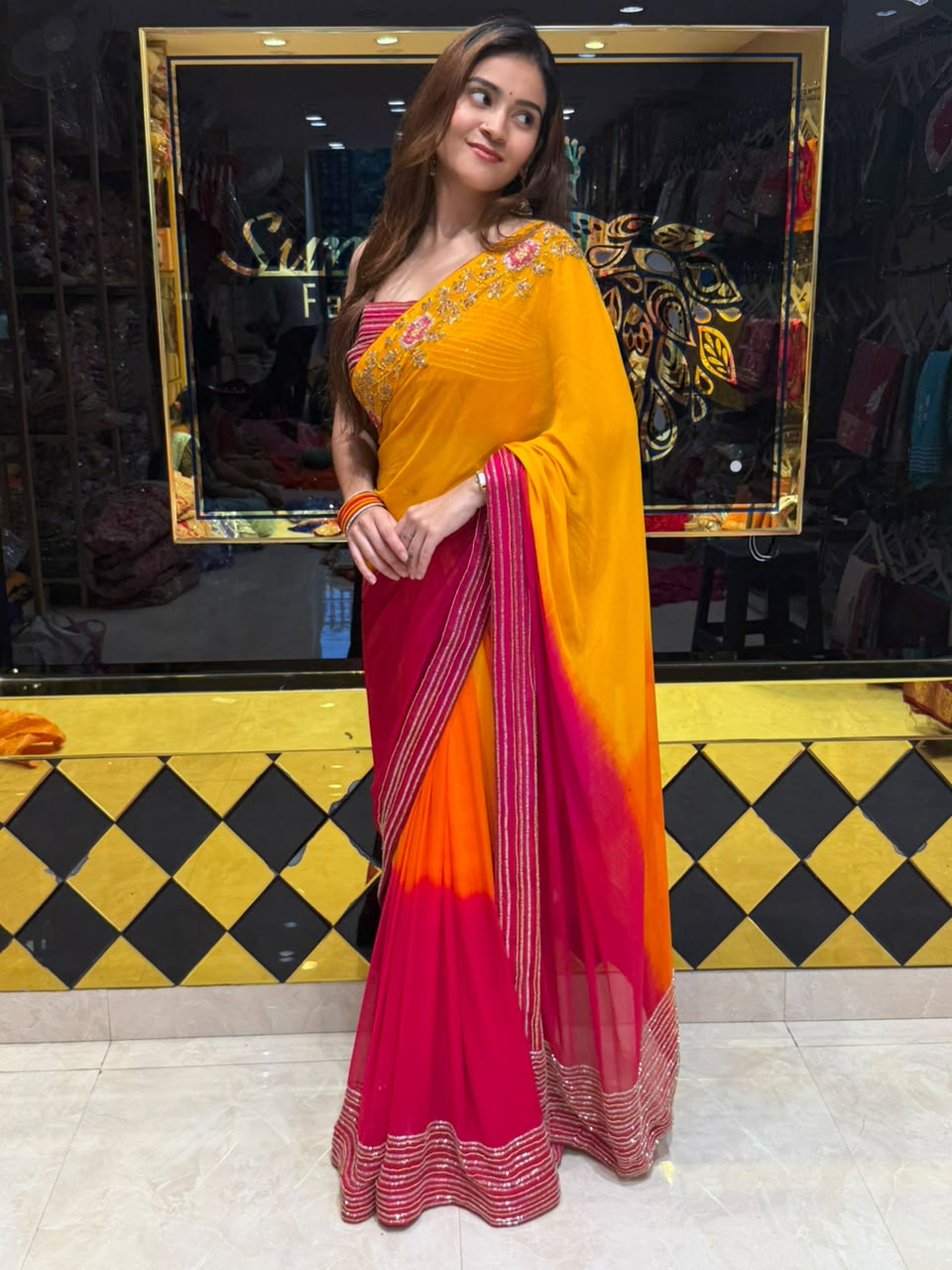 Dual Shade Pearl & Katdana Multiple Handwork Saree (473)