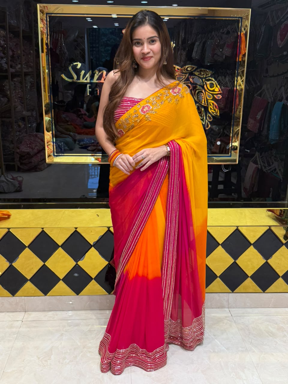 Dual Shade Pearl & Katdana Multiple Handwork Saree (473)