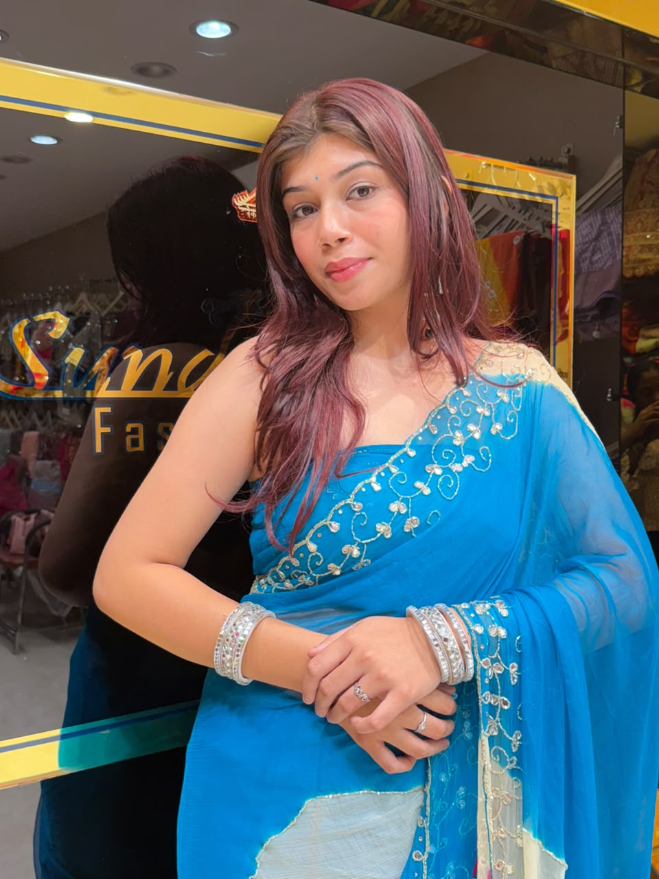 Sky Blue Mirror & Katdana Designer Saree (S108)