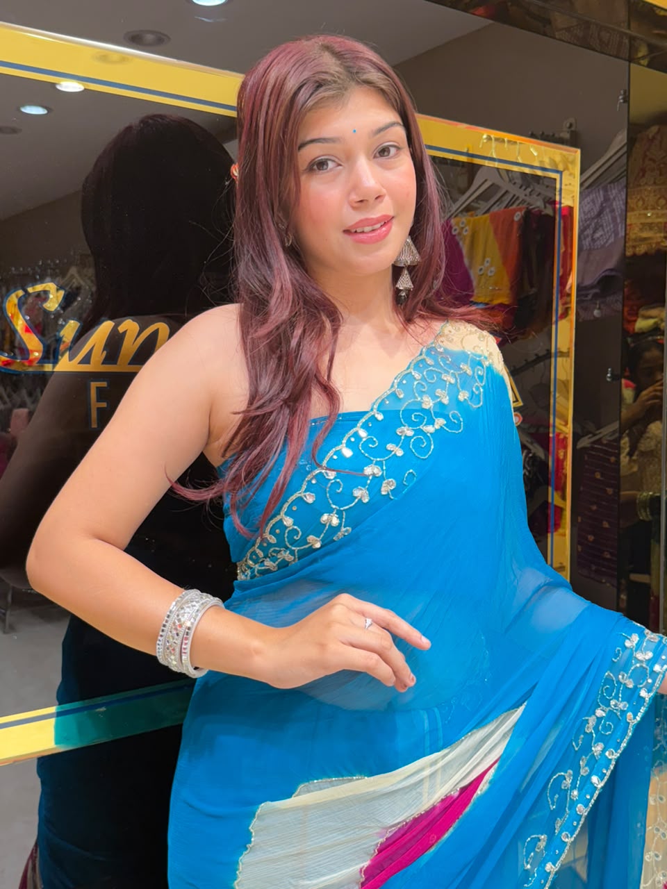 Sky Blue Mirror & Katdana Designer Saree (S108)