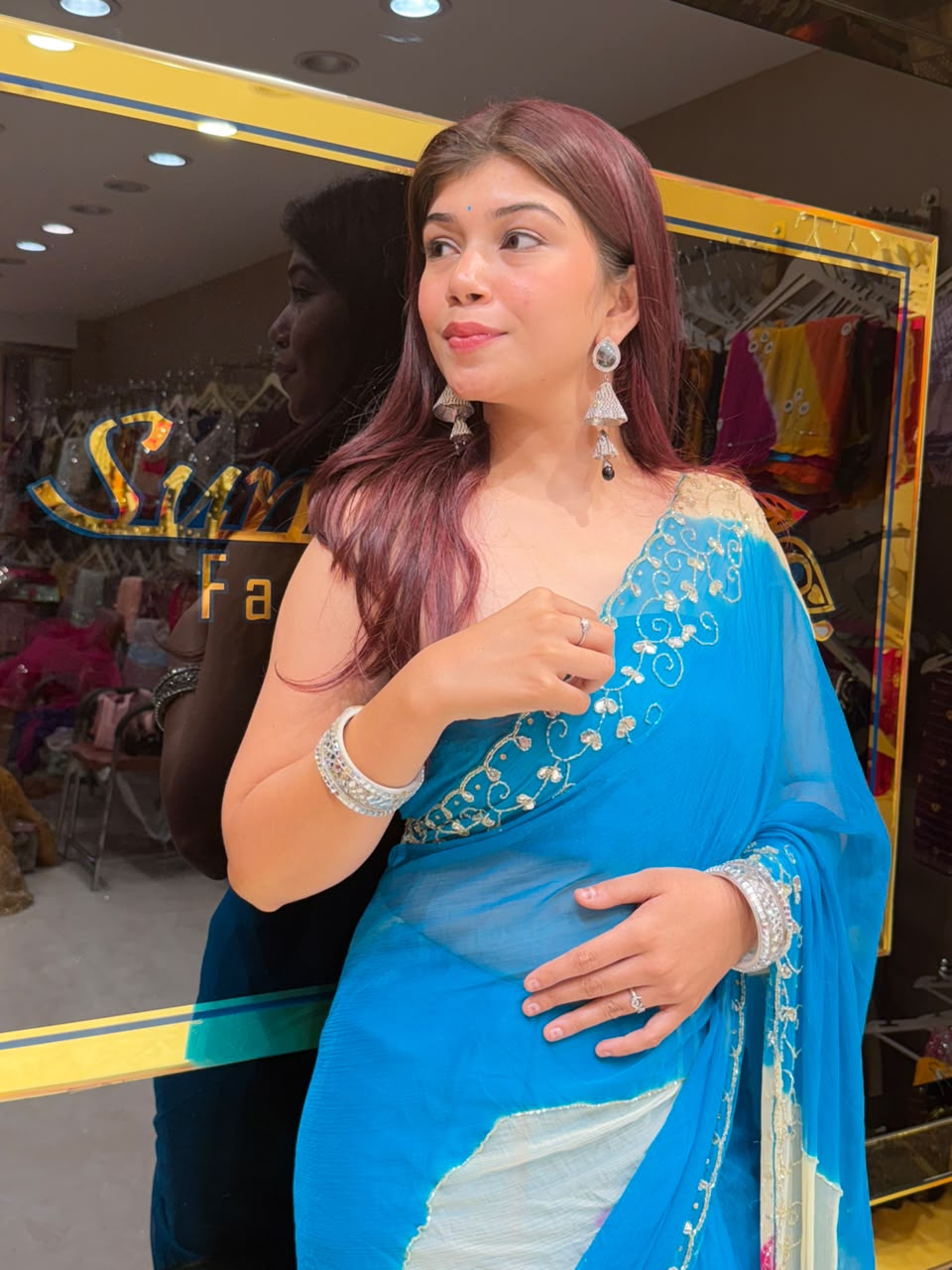 Sky Blue Mirror & Katdana Designer Saree (S108)