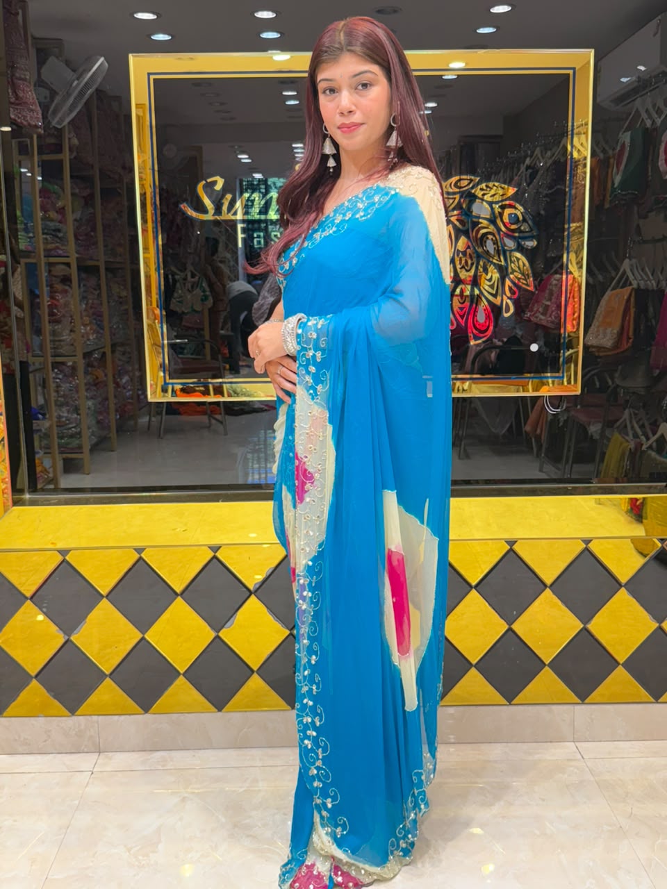 Sky Blue Mirror & Katdana Designer Saree (S108)