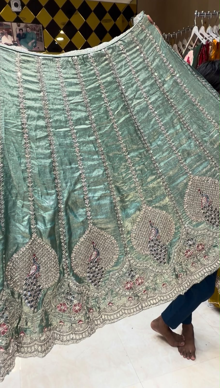 Pista Green Multiwork Designer Lehenga  ( 474)