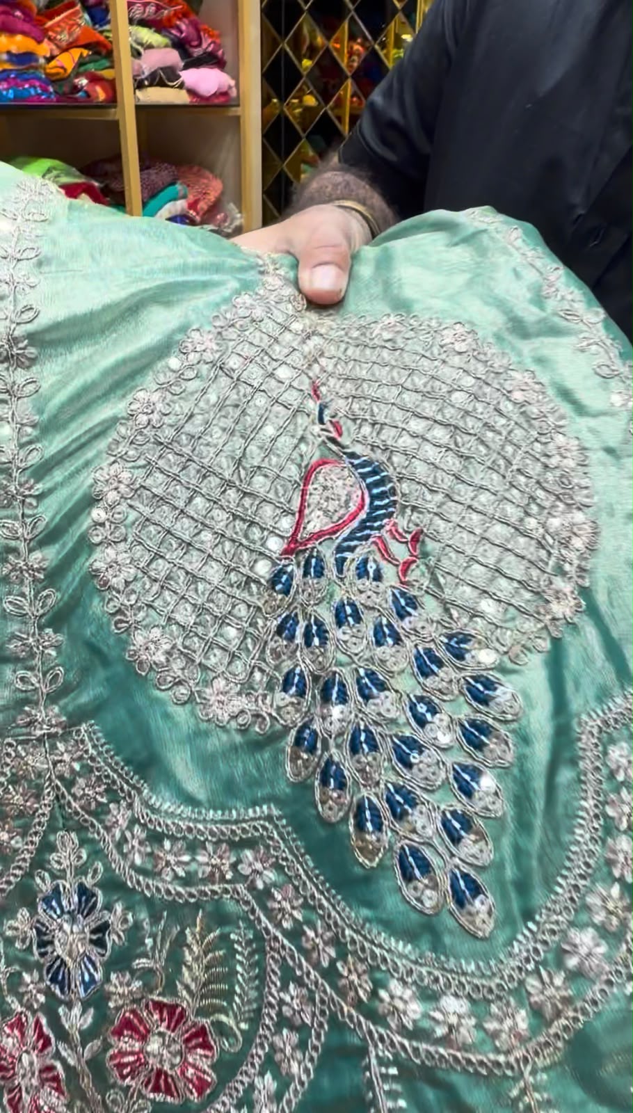 Pista Green Multiwork Designer Lehenga  ( 474)