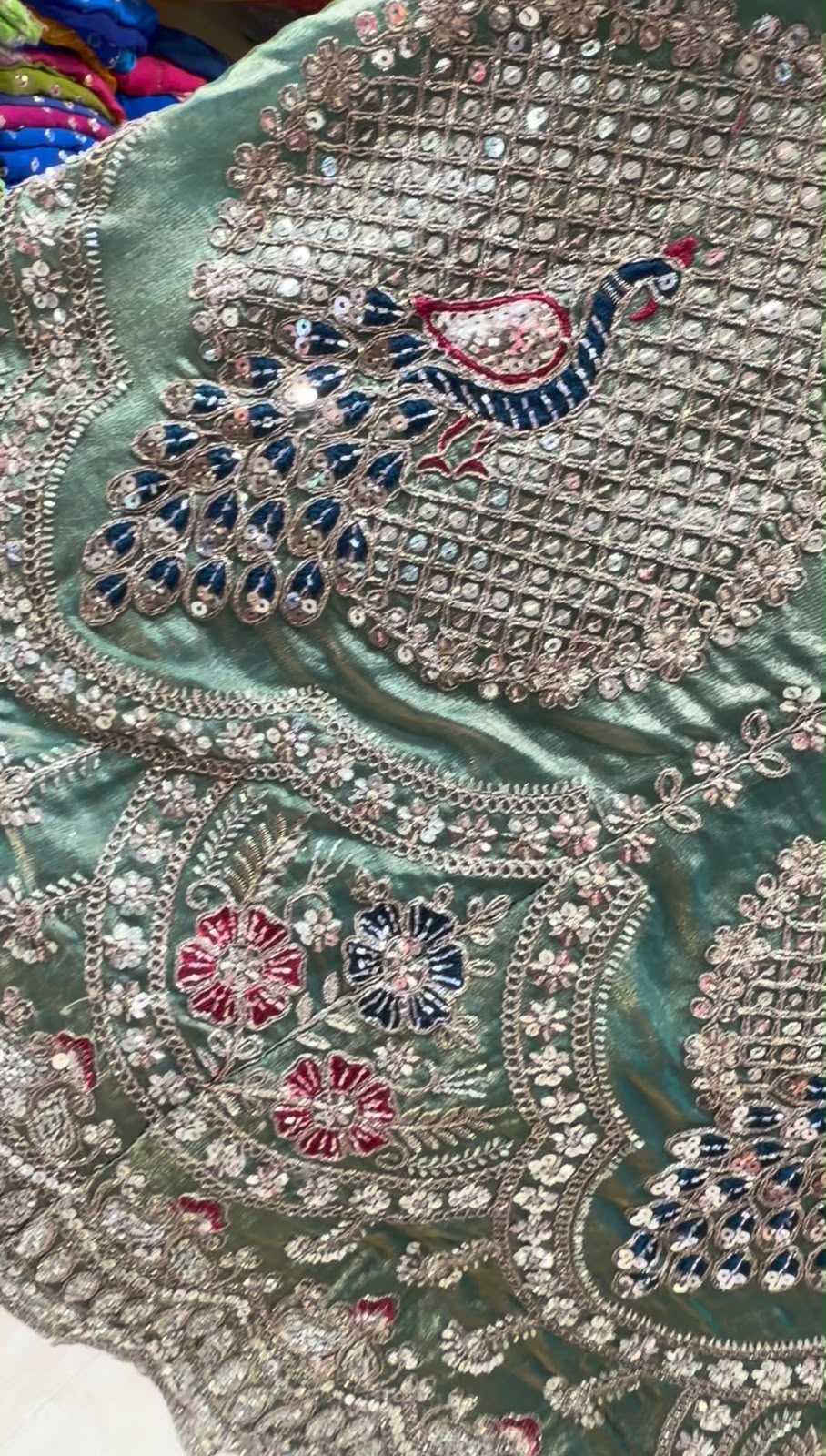Pista Green Multiwork Designer Lehenga  ( 474)