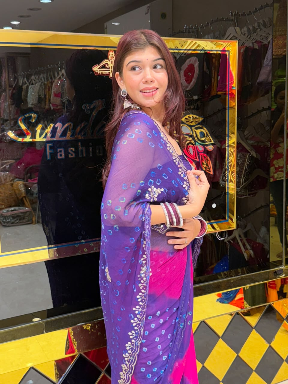 Dual Shade Katdana & Mirror Designer Saree (S110)