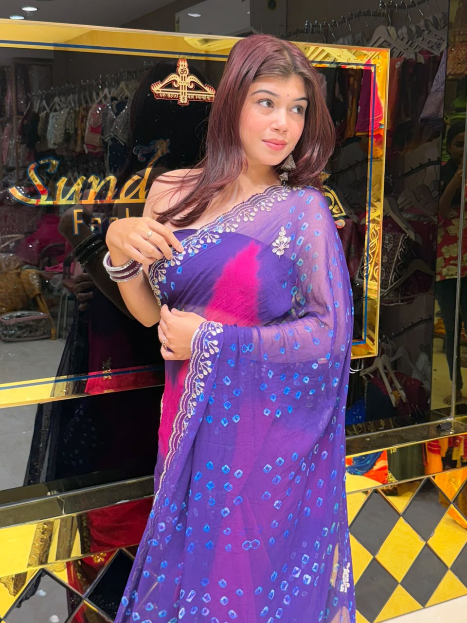 Dual Shade Katdana & Mirror Designer Saree (S110)