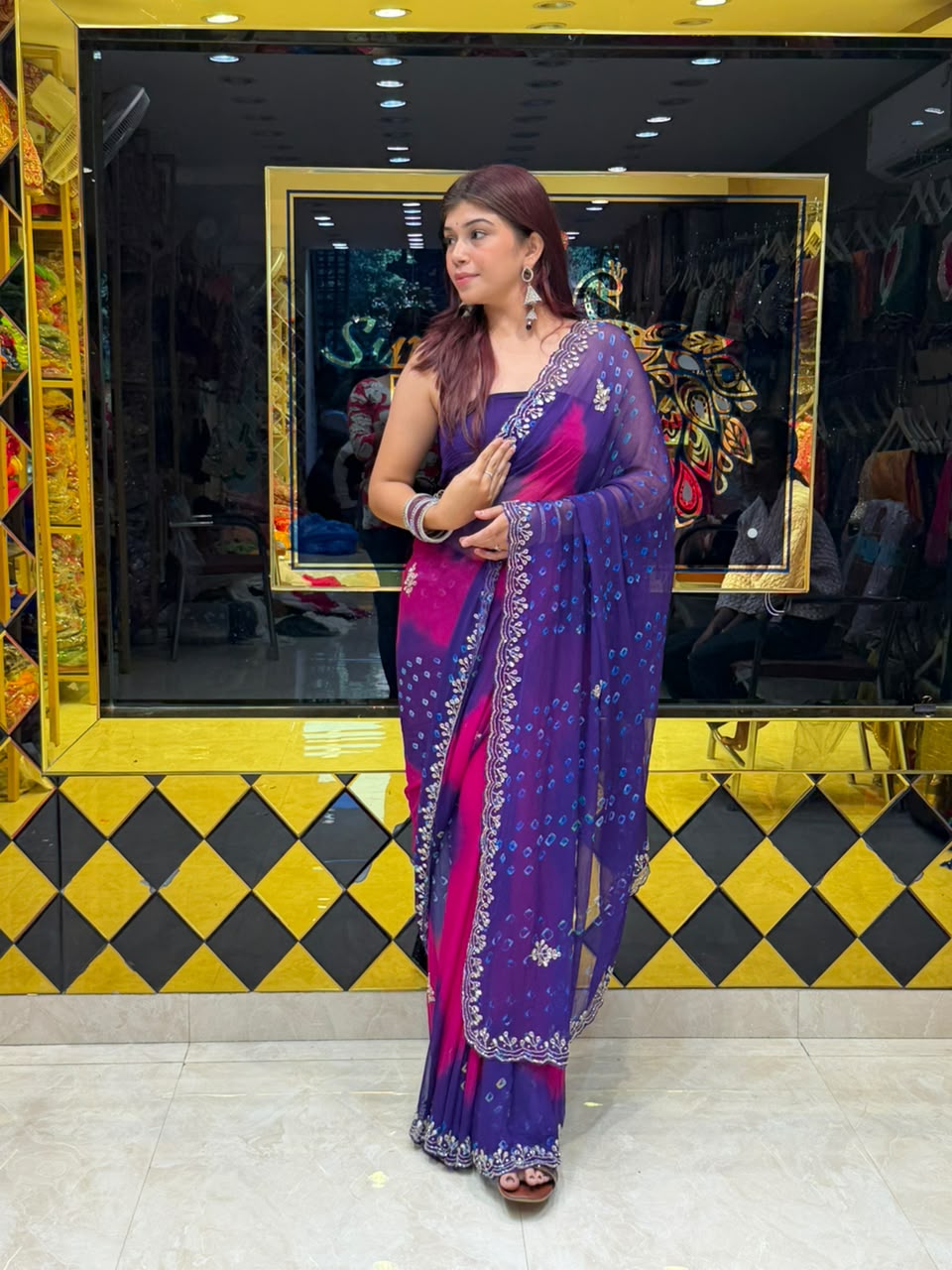 Dual Shade Katdana & Mirror Designer Saree (S110)