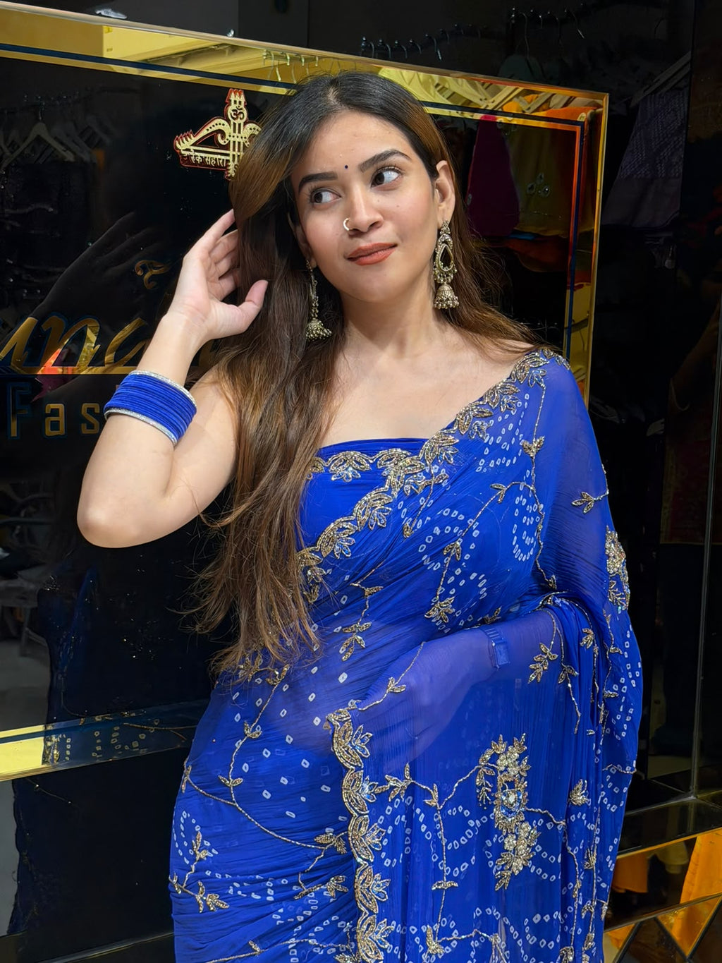 Royal Blue Bandhej Jarkan & Diamond Designer Saree (481)