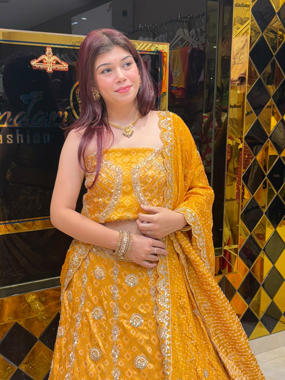 Mustard Yellow Multiwork Designer Lehenga (480)