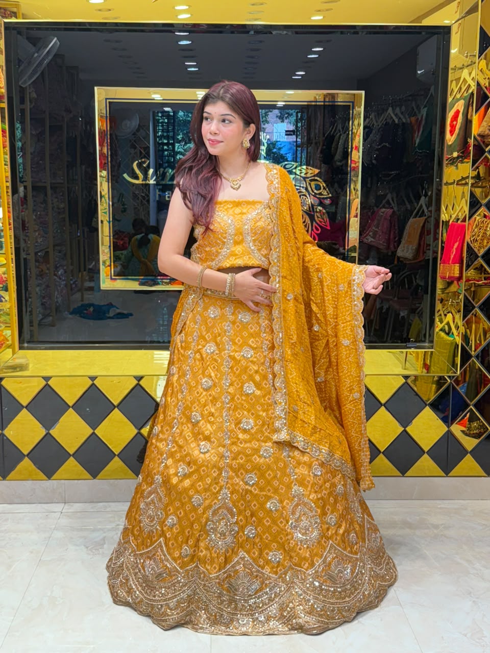 Mustard Yellow Multiwork Designer Lehenga (480)