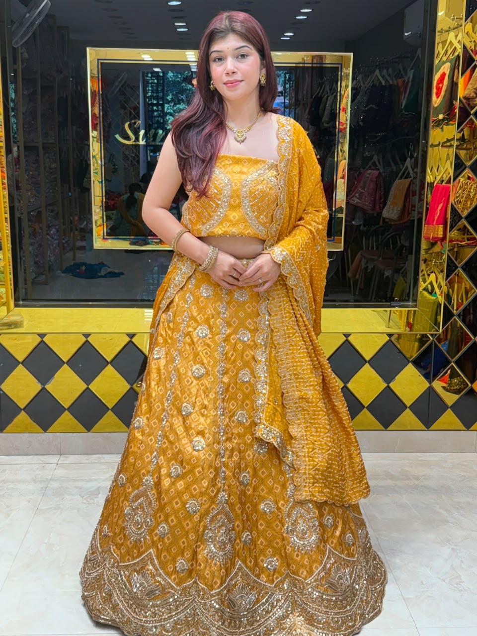 Mustard Yellow Multiwork Designer Lehenga (480)