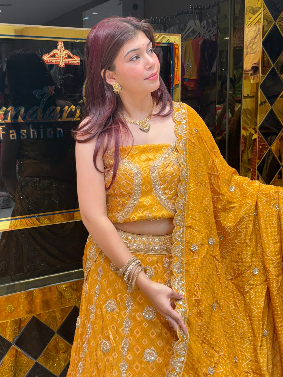 Mustard Yellow Multiwork Designer Lehenga (480)