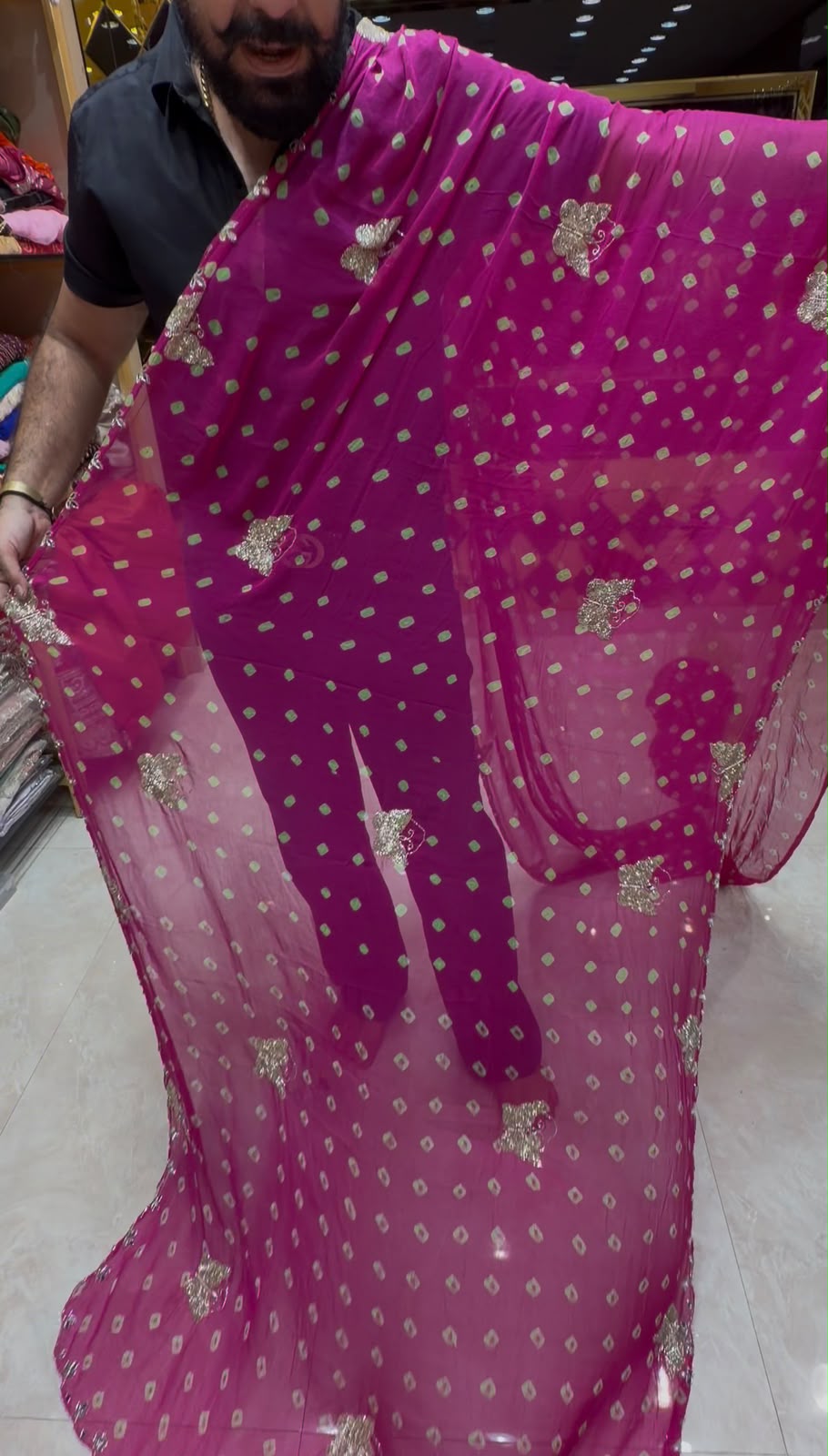 Rani Pink Bandhej Butterfly Designer Saree (S109)