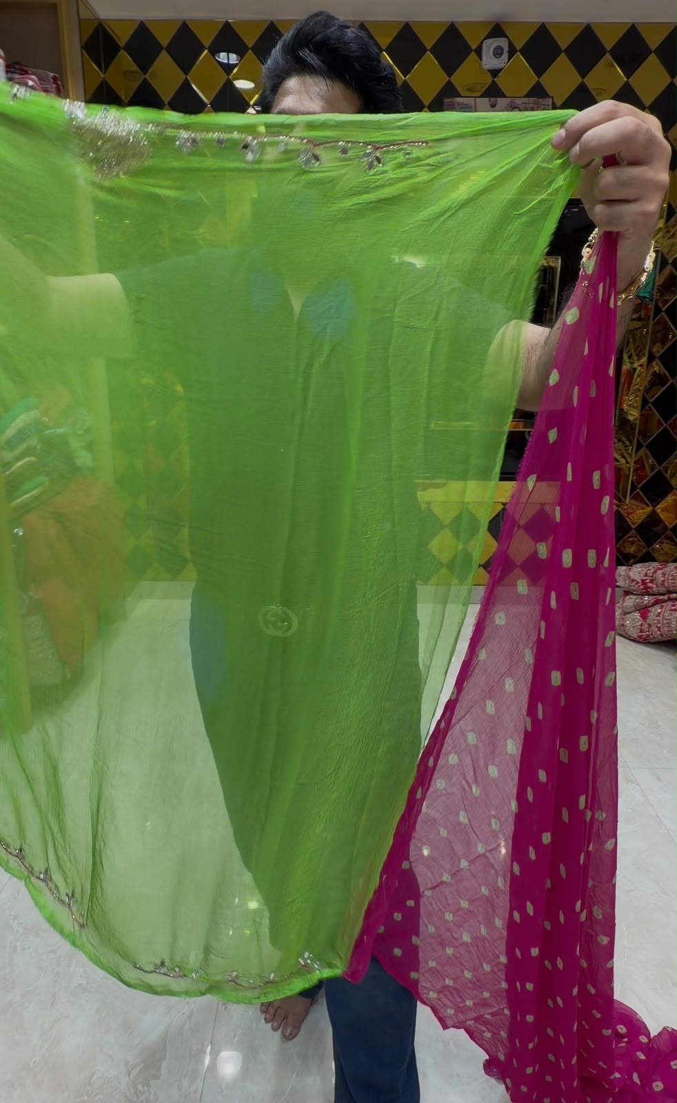 Rani Pink Bandhej Butterfly Designer Saree (S109)