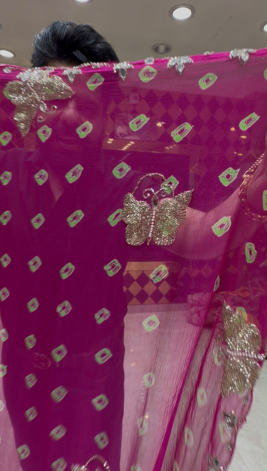 Rani Pink Bandhej Butterfly Designer Saree (S109)