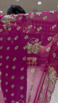Rani Pink Bandhej Butterfly Designer Saree (S109)