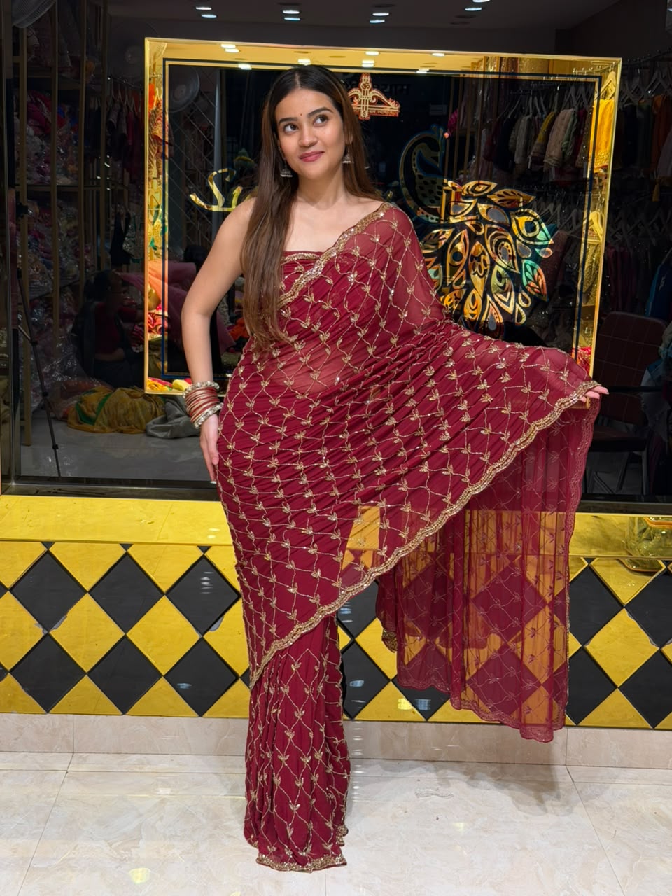 Maroon Celebrity Style Handcrafted Saree (485)