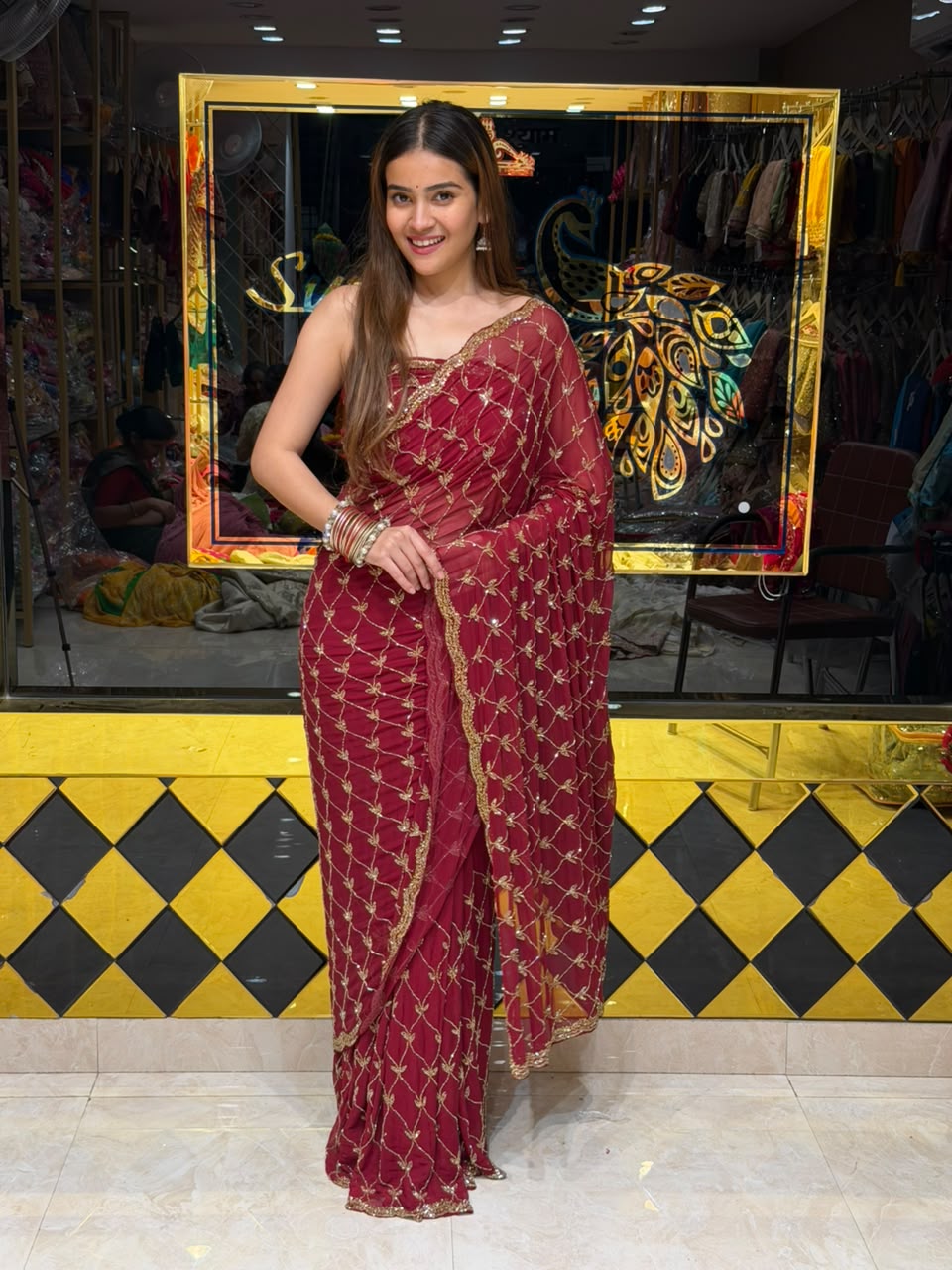 Maroon Celebrity Style Handcrafted Saree (485)