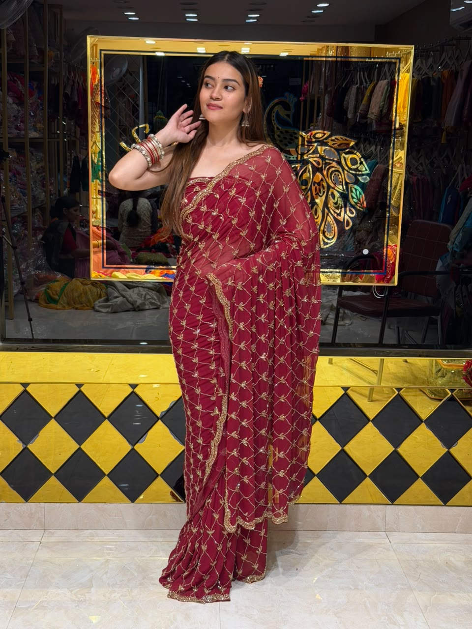 Maroon Celebrity Style Handcrafted Saree (485)