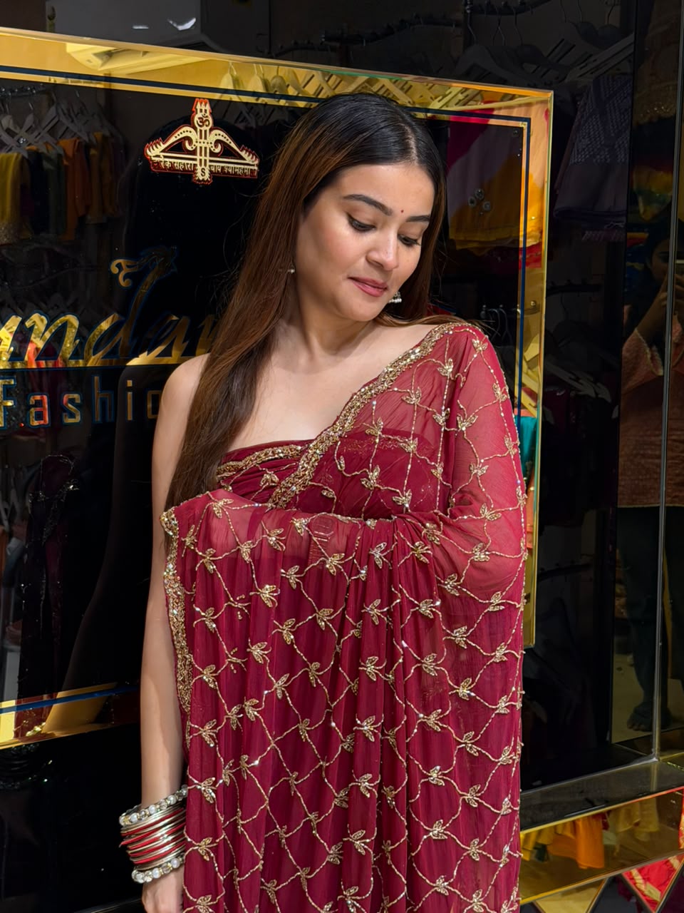 Maroon Celebrity Style Handcrafted Saree (485)