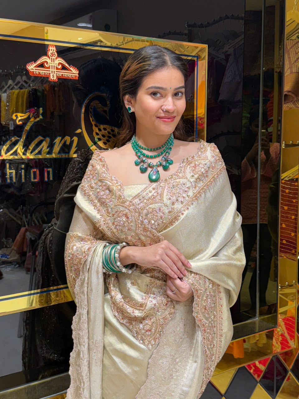 Cream Zari Silk Multiple Work Designer Saree (484)