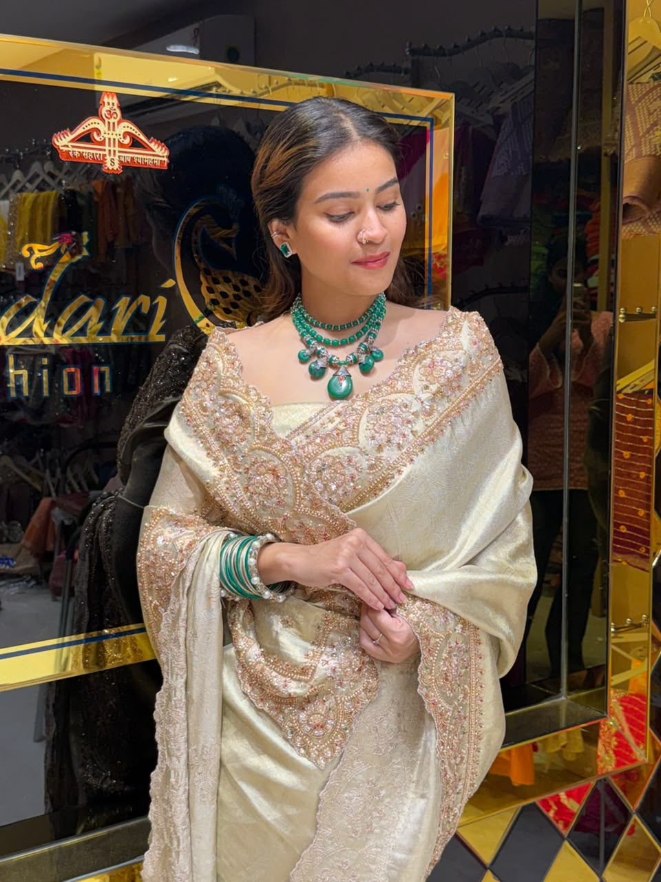 Cream Zari Silk Multiple Work Designer Saree (484)