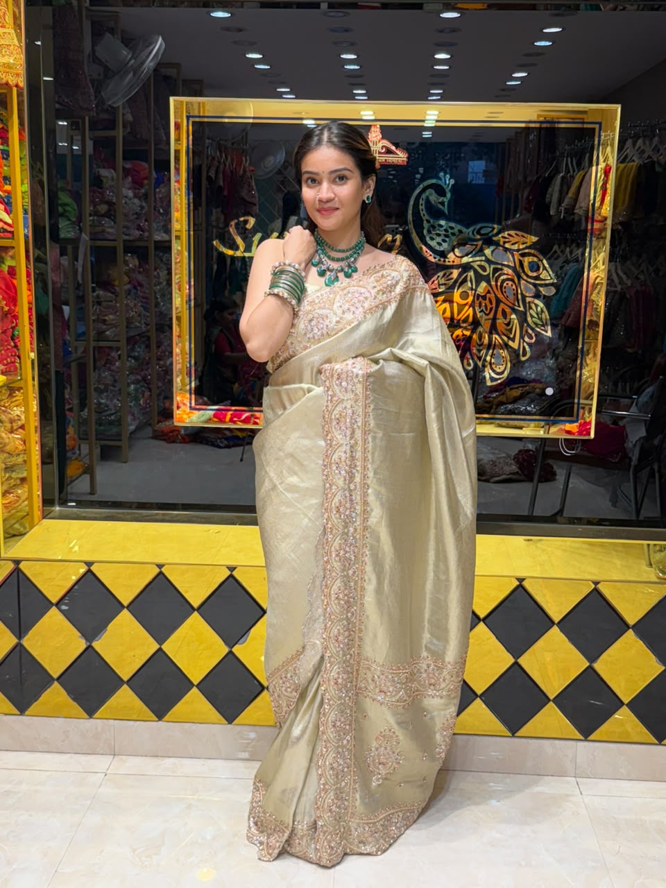 Cream Zari Silk Multiple Work Designer Saree (484)