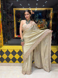Cream Zari Silk Multiple Work Designer Saree (484)